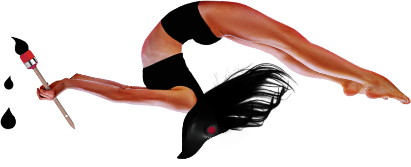 Fliegende Frau mit Pinsel und Maske
